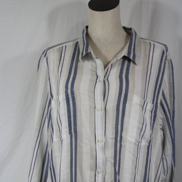 Lucky Brand Long Sleeve Shirt Women's XL Blue White Stripe Button Up Collared - Picture 2 of 9